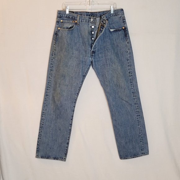 Levis Mens Classic 501 Button Fly Straight Leg Jeans Size W36 L30 - Picture 4 of 8